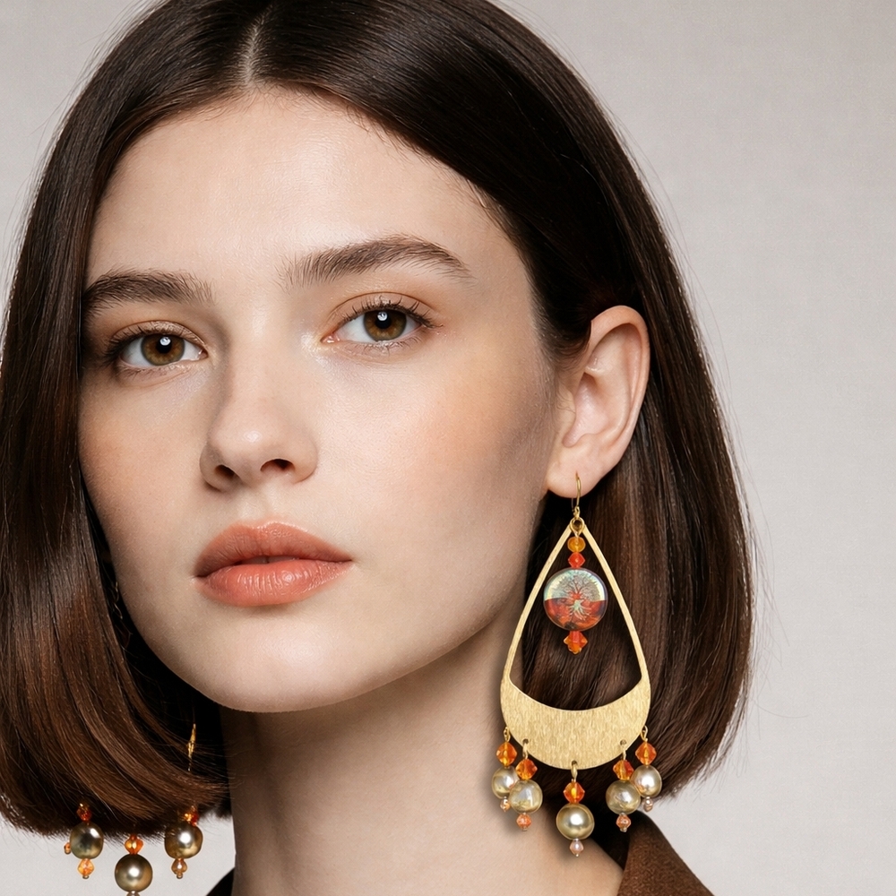 Gold and Rust Tree of Life Earrings